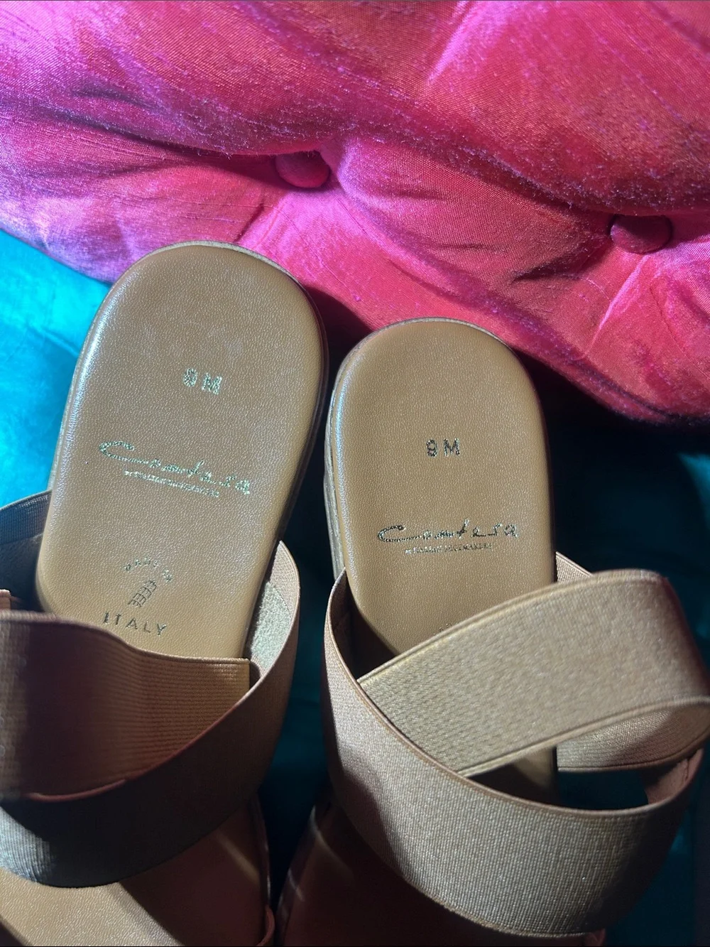 Contessa Made in Italy Brown Elastic Strap Wedge Sandals Size 9
